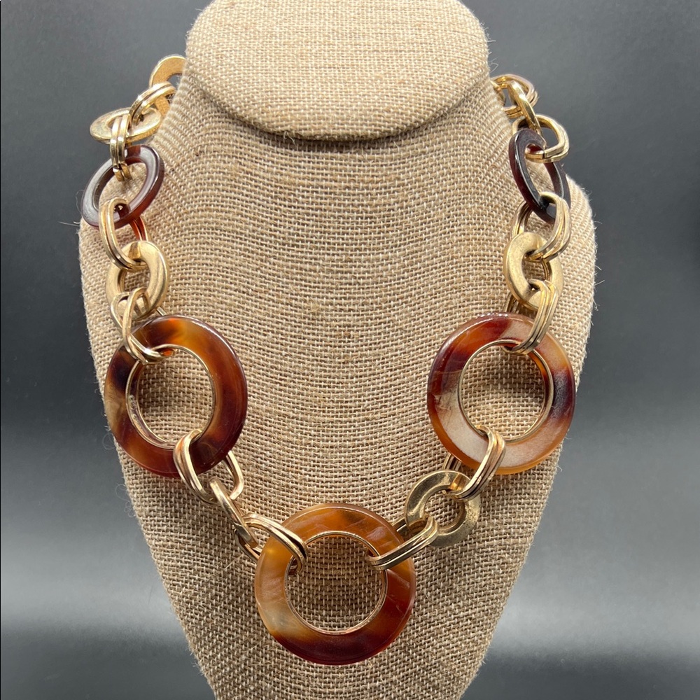 Chunky Tortoiseshell Lucite Link Statement Neckla… - image 1